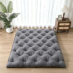 SHOUREN Japanese Futon Mattress Floor Mattress 3" Tatami Mat,Shredded Memory Foam Foldable Roll Up and Portable Sleeping Pad Suitable for Camping,Guest Room,Grey 60"X80" Queen Size