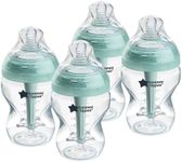 Tommee Tippee Advanced Anti-Colic Baby Bottle, 9oz, 0+ months, Slow Flow Breast-Like Nipple for a Natural Latch, Vented Anti-Colic Wand, Self-Sterilizing, 4 Pack