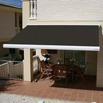 Multiple Awnings - Full Cassette Automatic Awning | Motorized Retractable Sun Shade with White Casing | Includes Remote Control & Wind Sensor | Brasilia Slim Collection | 16' W x 10' L - Black