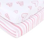 Biloban Pack and Play Fitted Sheets 2 Pack, 100% Natural Cotton Jersey Knit Fitted for Pack and Play Playard, Soft Breathable, Preshrunk, Pink Heart