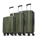 Aristocrat Airpro 3 Pc Set Cabin 55cm(Small) Check-in 66cm(Medium) Check-in 75cm(Large) 8 Wheels Trolley Bags for Travel Hard Case Luggage, Lightweight Bag & Combination Lock|7 Years Warranty (Green)