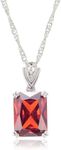 RIZILIA ICON Birthstone Necklace for Women - Rectangular Radiant Cut CZ Solitaire Pendant in January Red Garnet - 18K White Gold Plated, 18"+2" Chain - Gift Boxed for Her, Mother Birthday