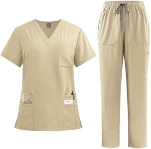 Scrubs for Women Set V-Neck Stretch Fit Scrub Top & Jogger 2025 Pants Multi Pocket Medical Nurse Uniforms Set Ladies White Black Blue S M L XL XXL 3XL with Big Pocket