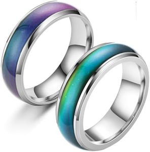 2 Pcs Mood Rings for Kids Men Women With Color Mood Chart Stainless Steel Band Mood Jewelry Size 6 & 7