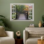 wall26 Modern White Window Looking Out Into a Bridge on a Japanese Garden - Wall Mural, Removable Sticker, Home Decor - 24x32 inches