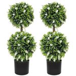 HOMCOM Set of 2 Decorative Artificial Plants Ball Trees with Lavender Flowers in Pot Fake Plants for Home Indoor Outdoor Decor, 70cm, White