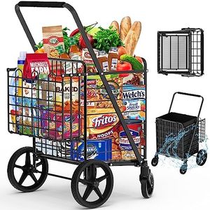 450lbs Capacity Shopping Cart,Upgrade Huge Grocery Cart on Wheels,Heavy Duty Foldable Utility Shopping Carts with Double Basket and 360° Rolling Swivel Wheels for Groceries Laundry Transport 1