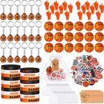 HyDren 158 Pcs Basketball Birthday Gifts Party Favors with Mini Keychains Silicone Wristbands Whistles Stickers White Organza Bags Thank You Tags for Supplies Classroom Rewards