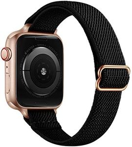 SICCIDEN Slim Stretchy Bands Compatible with Apple Watch Band 42mm (Series 10) 41mm 40mm 38mm, Women Elastics Band Nylon Thin Strap for iWatch SE2 SE Series 10 9 8 7 6 5 4 3 2 1 (Black/Rose Gold)