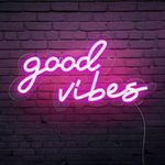 MEDE Good Vibes Neon Sign,Neon Light Powered by USB with Switch, Pink Led Neon Light Sign for Bedroom,Wall Decor,Game Room,Party, Bar Decor-16.1 * 8.2" (good vibes-pink)