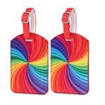 Luggage Tags,2 Pcs Leather Baggage Labels,Luggage Tags for Suitcases,Travel Luggage Tag with Name ID Card for Luggage Cruise Waterproof Travel Accessories (Spinning Rainbow)