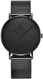 Alienwork IK All Black Montre Hommes Femmes Noir Bracelet Maille Ultra-Mince