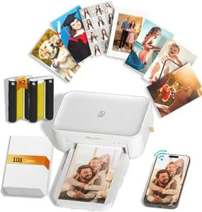 CP4100 4x6 Photo Printer with 108 Sheets & 2 Ribbons, Full-Color Thermal Dye Sublimation Wi-Fi Printing, Portable Instant Picture Printer for iPhone/Android, AR Video, Fun App, Home Use, White