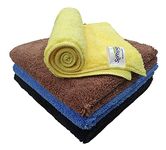 SOFTSPUN Microfiber High Loop Cleaning Cloths 40x40 cms 4 pcs Towel Set 380 GSM Multicolor! Highly Absorbent Lint and Streak Free Multipurpose Wash Cloth for Kitchen Window Silverware.