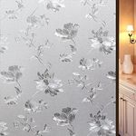 ONEHOME Vinyl Frosted Window Self Adhesive Privacy Glass Film for Window Glass Office| Decorative Window Sticker Wallpaper Vinyl Sheet for Glass Door, Bathroom, Home, Window (Frosted Flowers, 12x25)