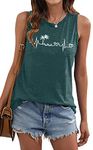 Fawniss Women Beach Shirt Cute Heartbeat Graphic Print Sleeveless Tee Vacation Tank Tops (Green, XX-Large)