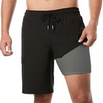 BRISIRA Mens Swim Shorts Swim Trunks 9 inch Bathing Suits Swimsuit Board Compression Liner Quick Dry Blackgray