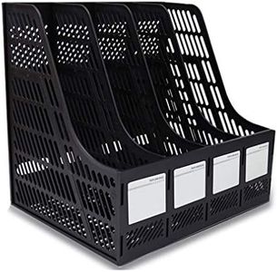 SAYEEC Sturdy Desktop 4 Sections Plastic Magazine Holders Frames File Dividers Document Cabinet Rack Display and Storage Organiser Box Black