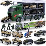 JOYIN 10 Mini Combat Vehicle Toy in 1 Die-cast Military Carrier Truck, Play Army Vehicle Toy Set with 8 toy soldiers, Kids Birthday Gifts for Boys Age 3+ (Green)