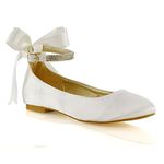 ESSEX GLAM Womens Ankle Strap Pumps Shoes Ladies Bridesmaid Satin Diamante Bow Bridal Ballet Shoes 3-8