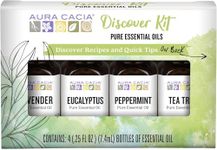 Aura Cacia - Discover Essential Oils Kit (Packaging May Vary) | .25oz each of Lavender, Peppermint, Tea Tree and Eucalyptus