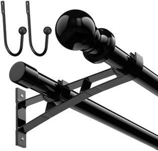 Double Curtain Rods 28 to 145 Inch Black 1 Inch Heavy Duty Dual Curtain Rod Set for Windows Drapery Rod Splicing Rods Adjustable Decorative Curtain Rod for Bedroom, Window, Patio, Sliding Glass Door