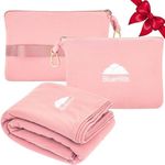 BlueHills Travel Blanket Pillow Compact Lightweight Pocket Size Airplane Traveling Essential Flight Trip Throw in Bag Portable Case Plane Accessory Pink L02