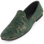 FAUSTO FST FOSME-2068 OLIVE-45 Men's Olive Velvet Printed Ethnic Wedding Party Prom Slip On Loafer Shoes (11 UK)