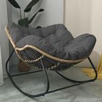 Outdoor Papasan Rocking Chair with Padded Cushion, Oversized Comfy Patio Chair Indoor Wicker Egg Rocker Chair, Steel Frame Modern Lounge Chair for Balcony (Dark Grey,552lb Capacity)