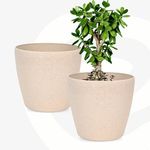 Eha Set of 2 Earth-Friendly Deco 14" Self-Watering pots and Planters | Bamboo Based | UV Protected | Removable Wheels | for Indoor, Home Decor, Outdoor, Balcony & Garden | Sand Castle