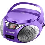 Magnavox MD6924 Portable Top Loading CD Boombox with AM/FM Stereo Radio in Black | CD-R/CD-RW Compatible | LED Display | AUX Port Supported | Programmable CD Player | (Purple)