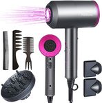 Flintronic Hair Dryer with Diffuser & Concentrator 2000W Powerful Ionic Dryer 2 Speed 3 Heat Settings Fast Dry Lightweight for Multi Women Man Hairstyles (3 Nozzles&3 Comb Included)