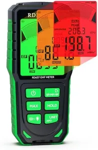 RDINSCOS EMF Meter RD637 – 3-in-1 Electromagnetic Field Detector for Electric, Magnetic & Radio Frequency Radiation, Real-Time Monitoring, Tri-Color LED & Audio Alarm for Home, Office