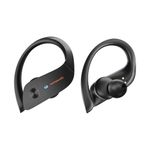 HAPPYAUDIO S3 In Ear Sport Bluetooth 5.3 Headphones with Earhook, Wireless Earbuds with Noise Canceling Microphone, Deep Bass Sound, 7 hours Playtime, Wireless charging, IPX6, Button Control