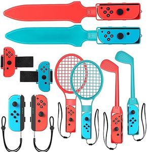 Switch Sports Accessories Bundle Family Accessories Kit for Nintendo Switch Sports Games:Tennis Rackets,Golf Clubs for Mario Golf Super Rush,Soccer Leg Straps,Sword Grips for Chambara Game