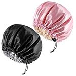 2 Pieces Adjustable Silk Bonnet, 34cm Double Sided Satin Sleep Caps Night Sleep Hat for All Hair Lengths Women Curly Natural Hair Protection Head Cover