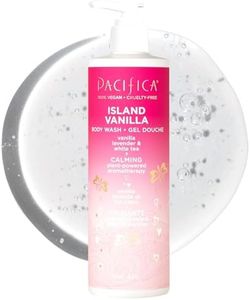 Pacifica Beauty, Island Vanilla Body Wash with Pump, Aloe + Hyaluronic Acid, Everyday Cleansing, Bath & Shower Gel, Essential Oils, Clean, Vegan + Cruelty & Paraben Free, Pink, 12 Fl Oz