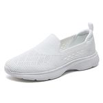 Puxowe Women's Slip-On Walking Tennis Shoes-Comfortable Work Driving Nursing Sneakers White Size 10.5 US