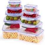 Rainberg Plastic Food Storage Containers - 20 Pieces (10 containers & 10 Lids) Food Containers, Air Tight Lids, Freezer, Microwave & Dishwasher Safe. (Transparent)