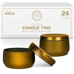 Hearts & Crafts Tin Candle Jars for Making Candles - Candle Tins 8oz - 24 Tin Candle Jars with Lids for Candle Making - Gold