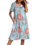 Ekouaer Women's House Dress with Pockets, Round Blue Floral, Large