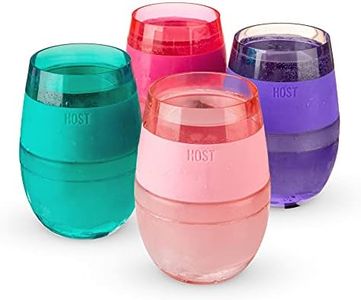 HOST Cooling Cup Set of 4 Double Wall Insulated Freezable Drink Chilling Tumbler with Freezing Gel, Glasses for Red and White Wine, 8.5 oz, Assorted Translucent Colors