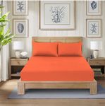 CHARKHAH Polycotton Fitted Sheet for Single Double King Super King Bed 200 Thread Count Anti Wrinkle Plain Bedding 25 cm Extra Deep Fitted Sheets Cover with Elastic Edges (Orange, King)