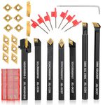 Joogto Indexable Lathe Turning Tool 21Pcs Kit 5/16" 8mm Shank 7 Pcs Metal Lathe Tool Holder Set for Turning Grooving Threading Boring with 14 Pcs Carbide Inserts Turning Inserts Carbide Turning Tool