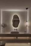 MIRROROLOGY INDUSTRY 18x24 Inch Abstract Wave LED Mirror ? Wall-Mounted Design with Touch Sensor & 3 Adjustable Light Modes | Artistic Freeform Shape for Bathroom, Vanity & Contemporary Dcor