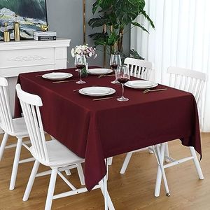 FOLINS&HOME Burgundy Rectangle Tablecloth - 90 x 132 Wrinkle Free Waterproof Polyester Table Cloths, Spillproof Heavy Duty Washable Table Cover for Party, Banquet, Wedding, Indoor - Rectangular/Oblong