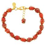 Glass Of Venice Murano Glass Bracelet Fire Red Color Italian Sommerso Sparkling Beads Handmade Blown Glass Made in Italy. Murano Glass Bracelets for Women.