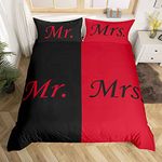 Loussiesd Mr Mrs Bedding Set Black Red Creative Comforter Cover for Lover Couple Valentine Day Duvet Cover Love Man Woman Romance Breathable Bedding & Linen Bedding & Linen Double Size