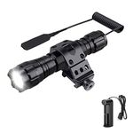 WESLITE Tactical Torch Rechargeable, 1300 Lumens Super Bright LED Hunting Flashlight Black Matte 1 Mode Waterproof Airsoft Torch with Pressure Pad, 45° Side Picatinny Mount, Battery and Charger