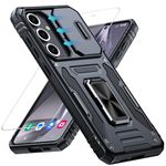 AMILIFECASES for Samsung Galaxy S24 FE Case, [Built-in Slide Camera Cover & Rotatable Kickstand][1 * 9H Screen Protectors] Military Grade Shockproof Anti-Scratch Samsung S24 FE Case - Black